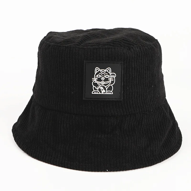 wholesale high quality corduroy bucket cap two tone bucket hat with rubber patch
