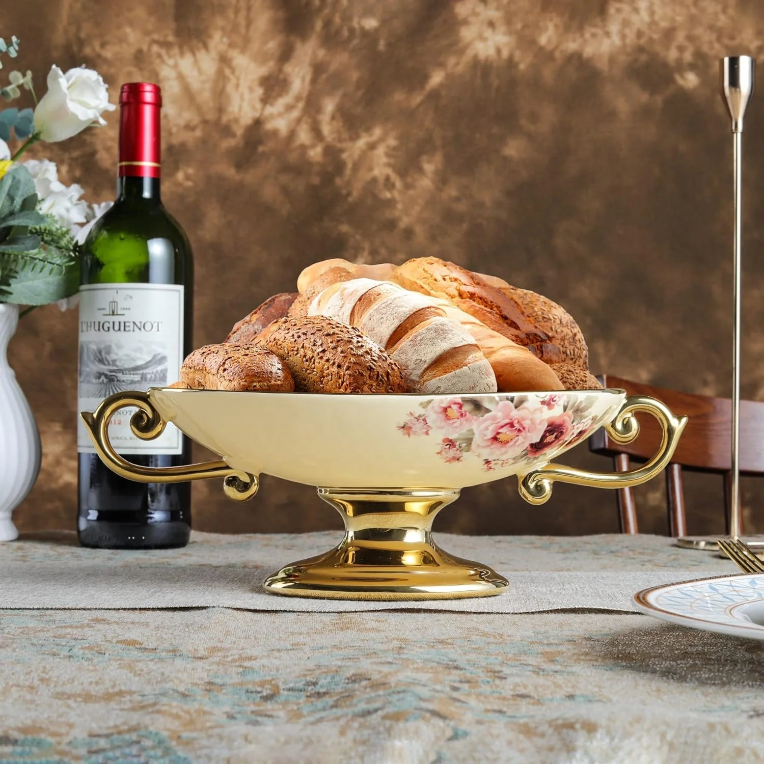 Floral Footed Fruit Bowl for Party Stocked Serving Tray for Sanck for Breads for Candy Decorative Bowls for Centerpieces