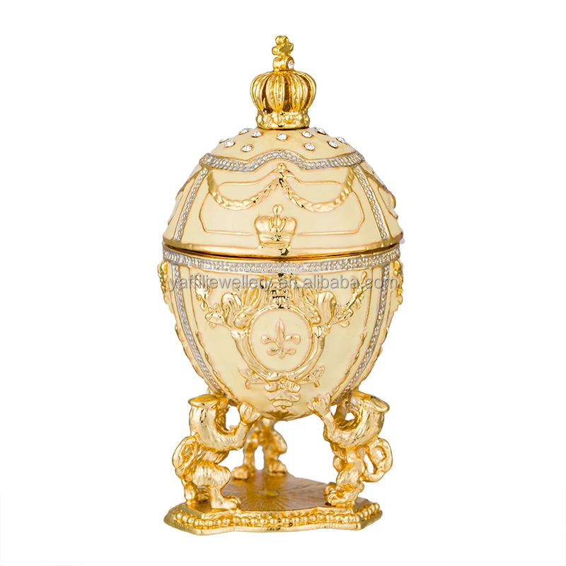 Hand-Painted Red Faberge Egg with Gold Finish,Rhinestones, Enamel Jewelry Trinket Box