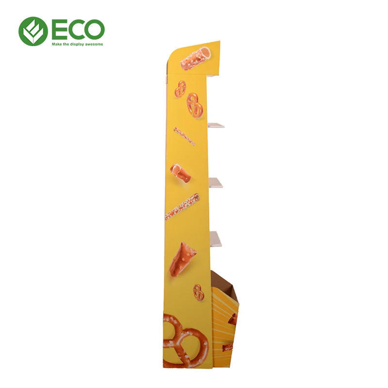 Custom Supermarket Portable Pos Paper Food Pop Cardboard Sweet Snack Floor Display Stand For Snacks Potato Chip