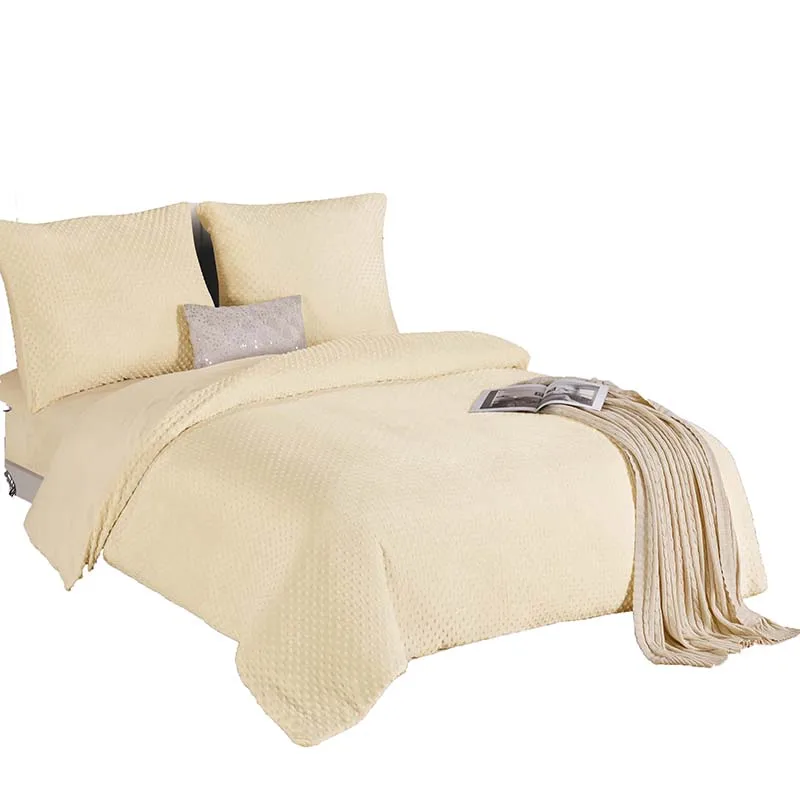 
Winter Warm Luxury Home Textile 3 pcs 4pcs cheap micro mink fleece bedding set comforter embossed small circular cream 
