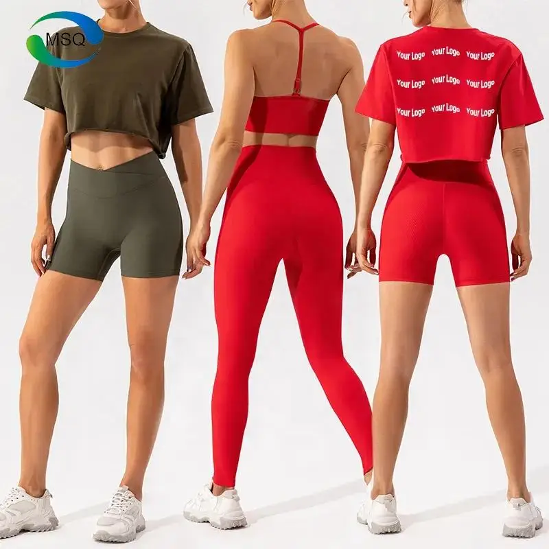 Wholesale 5 Piece Women Sets Seamless Gym Sports Clothes Fitness Yoga Sets