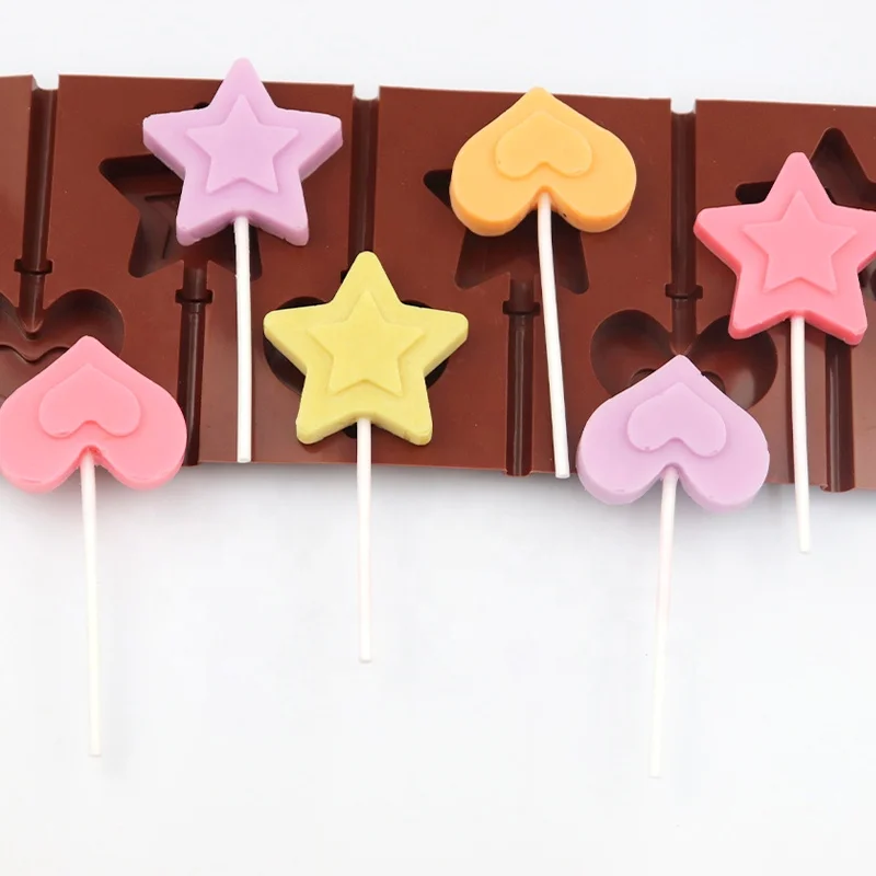 720 free sample 6 hole chocolate lollipop mold heart and star shape diy home bake tool hand make candy mold resin silicone