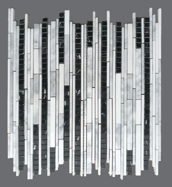 Italy Grey Marble Mosaic Tile Modern Design Style Random Strip Polished Surface Finish Handpicked Artisans Hotels Hand made