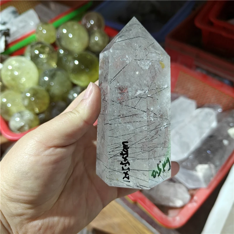 natural black rutilated quartz crystal healing wand crystal points
