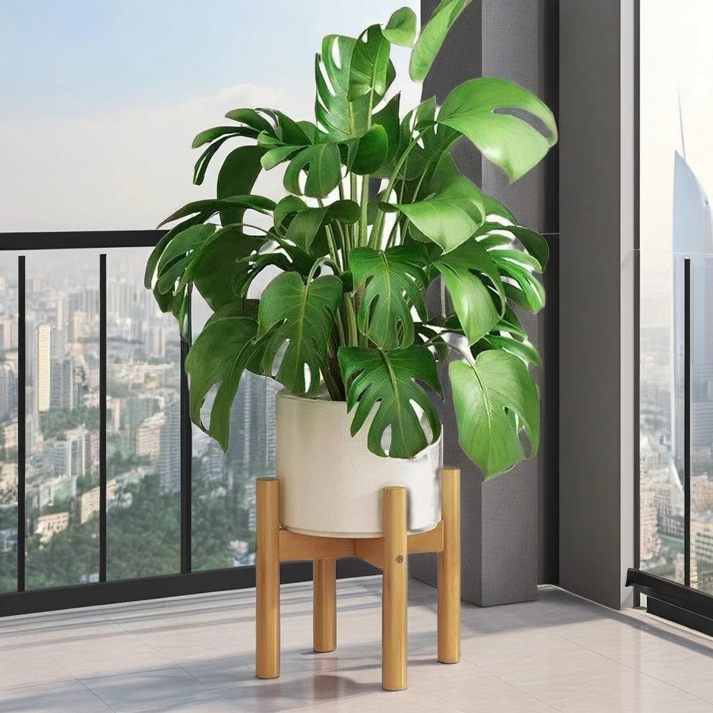 Outdoor Indoor Mid Century Modern Wood Natural Durable Balcony Rack Follower Pot Display Holder Bamboo Plant Stand for House