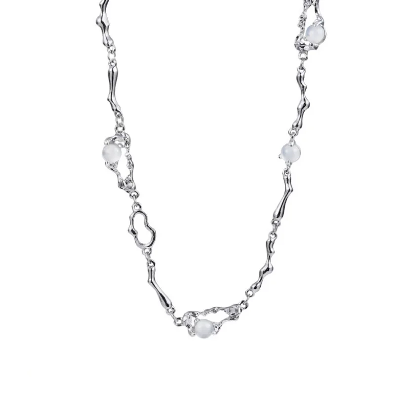 GEERDENG Ins Style Irregular Chain Imitation Pearl Zircon Necklaces for Women Girls Temperament Heart Star Pendant Necklace