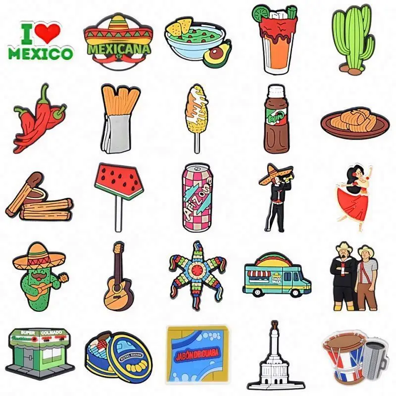 mexican custom rubber letters clog charm designer charms for diy shoe2024 3D football kids beach animals Carton food fruit egg