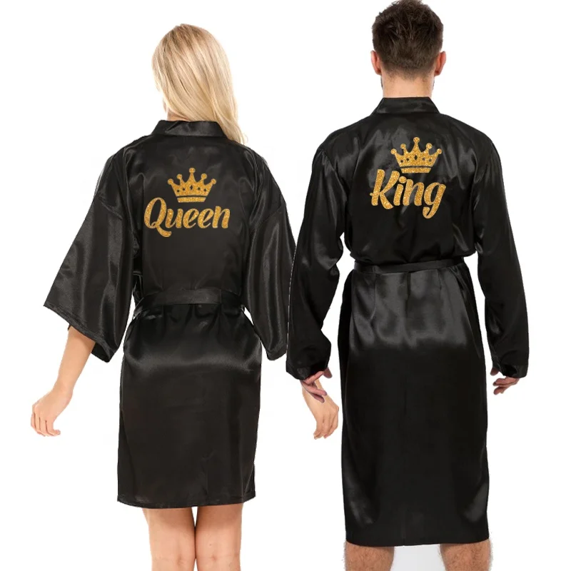 Women Men Personalized Customized Satin Kimono Robe For Male King Female Nightgown