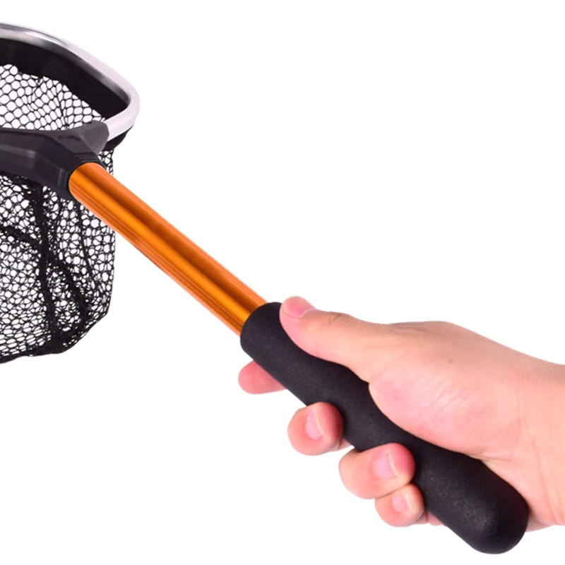 Mini Landing Net Aluminium Handle Golden Anodization With Comfortable Black EVA Grips Polyester Built In Net