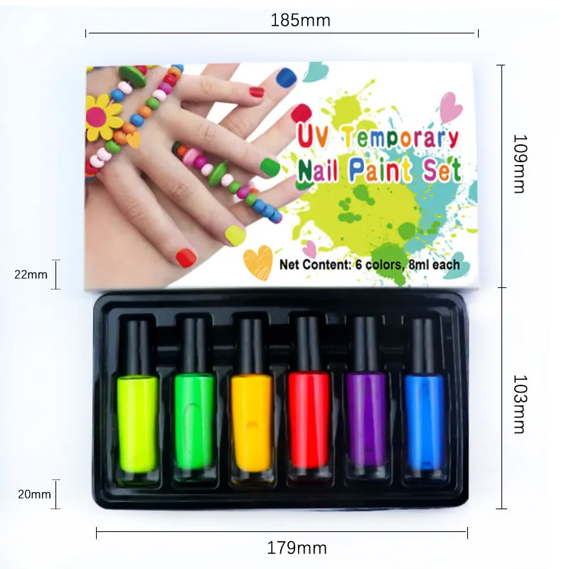GP Wholesale bright nail colors vegan non-toxic glow in dark UV neon nail polish gel set for kids makeup