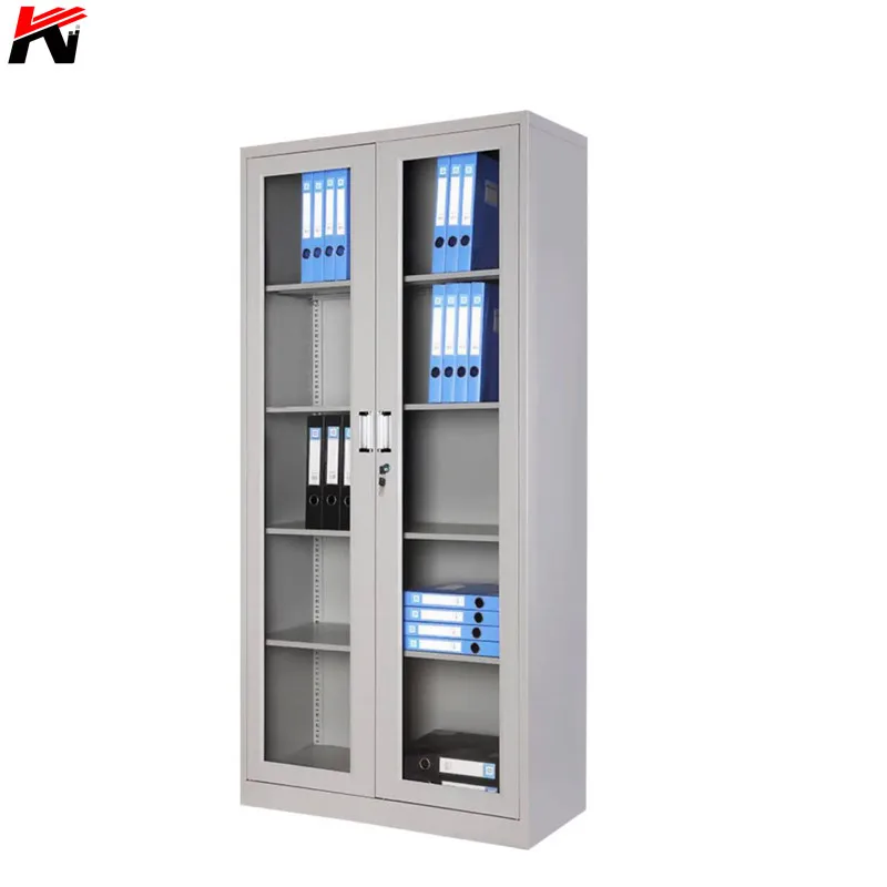 Stainless steel 4 shelve storage cabinet iron document cupboard glass door metal filing cabinet