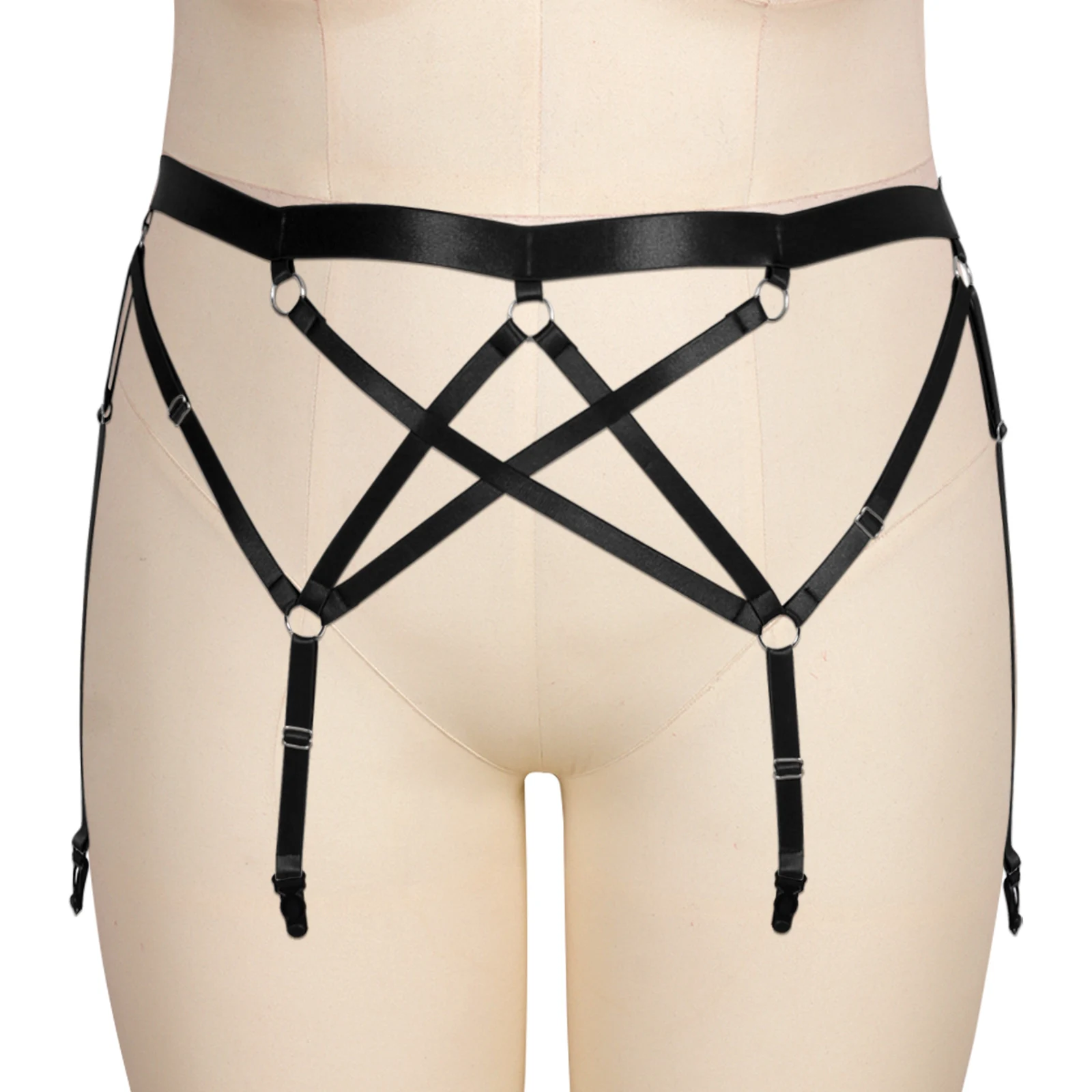 Women Black Strappy Garter Belts Leg Caged Harness Body Exotic Corset Plus Size Leg Harness Cage Waist Dance for Night Club