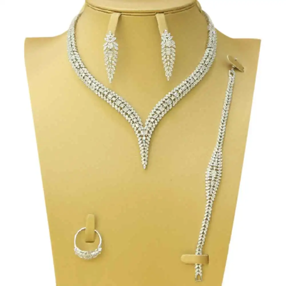 Luxury Indian Zircon Woman Fine African Jewelry Sets Dubai Necklace And Earrings Jewelry Set