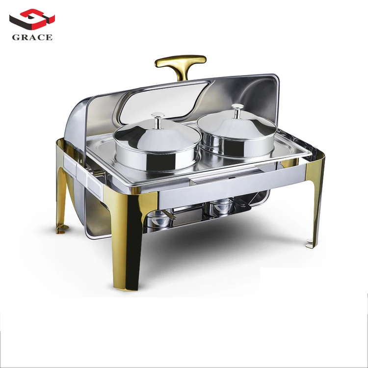 Hotel supplier stainless steel visible chafing dish with double soup pot for restaurant buffet display set