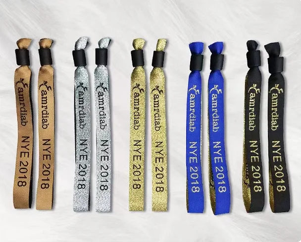 Customized Embroidered Woven Wristband  Festival Event Printed  Elastic Textile Polyester Fabric Bracelet