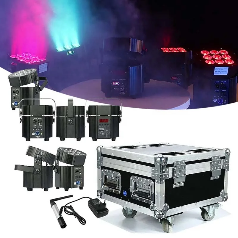 With charging flycase HEX par 9 Rechargeable Uplights Battery Wireless DMX Battery Powered RGBWA+UV 6in1 9x10w Par LED Battery