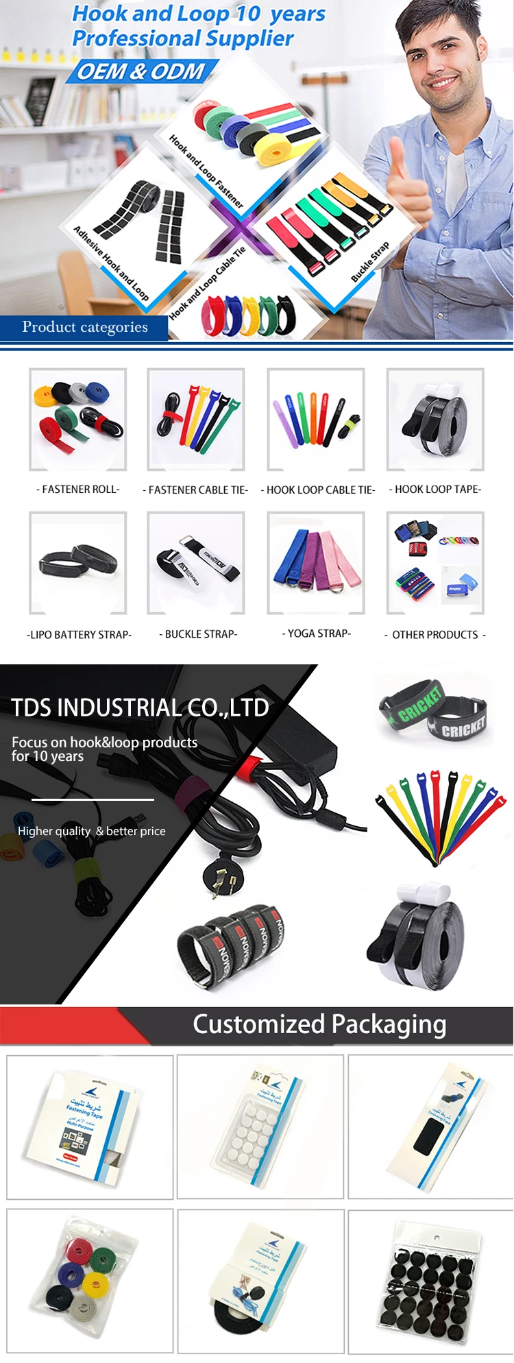 reusable custom back to back nylon hook and loop strap fastener cable ties