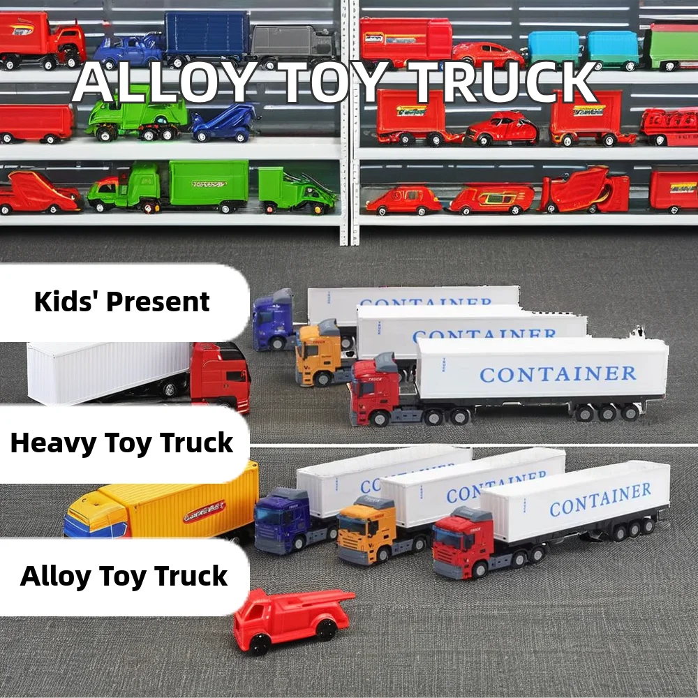 2021 Hot Sale 1:48 Alloy Transport Toy Car Carrier Truck Diecast Heavy Container Truck Toys for Kids Model Vehicles Wheels Gifts