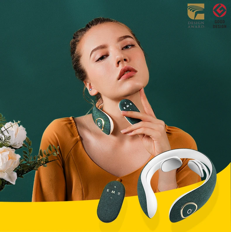 Powerful Wireless Mini Electric EMS Neck Massager Intelligent Remote Control Heating Electronic  Neck Massager