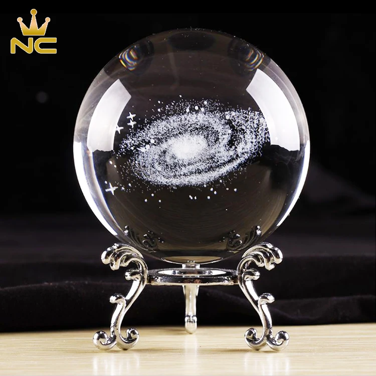 Personalized 3D Laser Engraved Galaxy Crystal Glass Ball On Metal Base