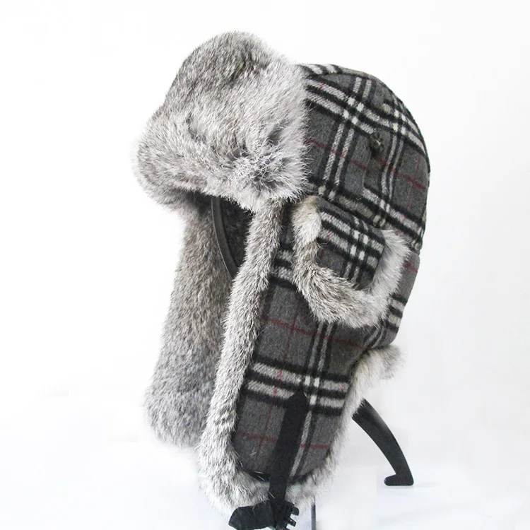 XJ Fashion Ushanka Russian Unisex Men Plain fur Warm Black Lei Feng wool Ear Flap Chin Strap Trapper Winter hat