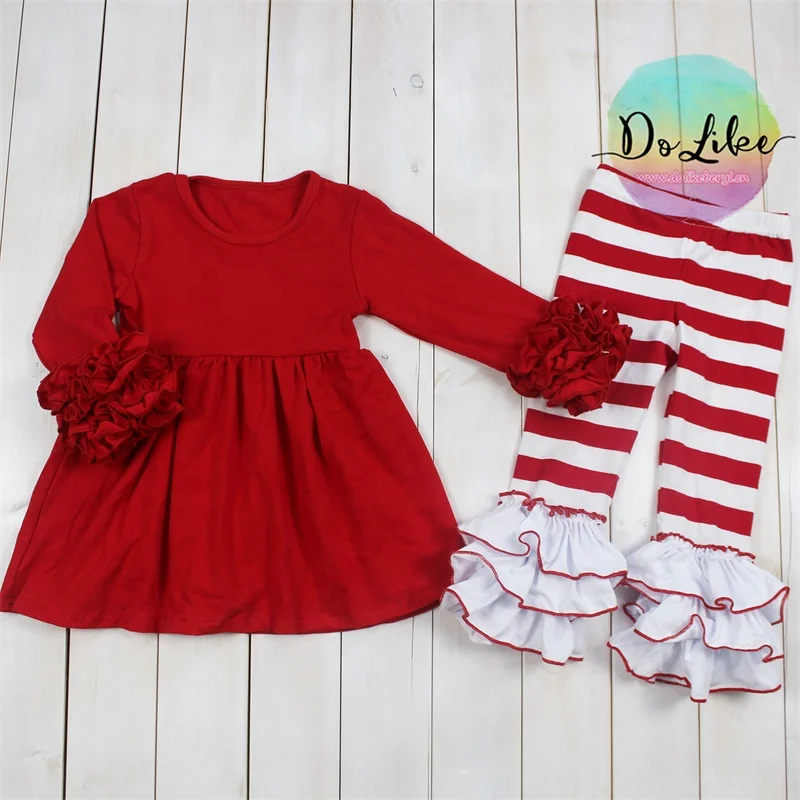 Lovely baby girl icing raglan shirts outfits adorable kids clothing set Christmas tree applique