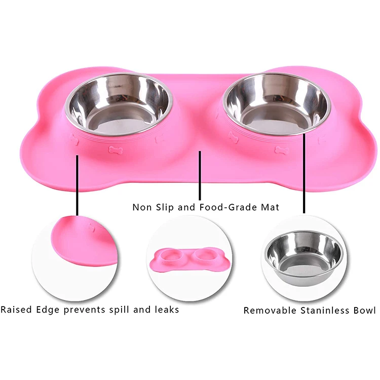 Pet Dog Bowls 2 Stainless Steel Dog Bowl with No Spill Non-Skid Silicone Mat Pet Food Scoop Water and Food Feeder Bowls
