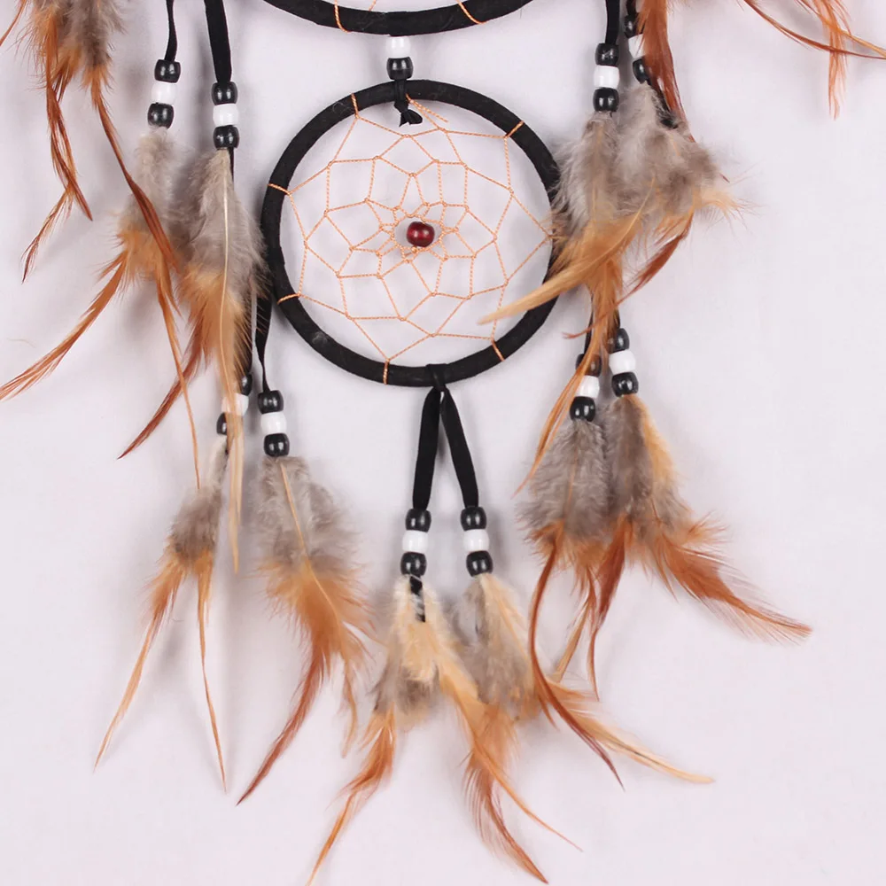 Wolf Printed Unisex Photo Frame Dream  Catcher 16 CM Double Rings For Wall Hanging With Natural Rooster Feather Home Decoration