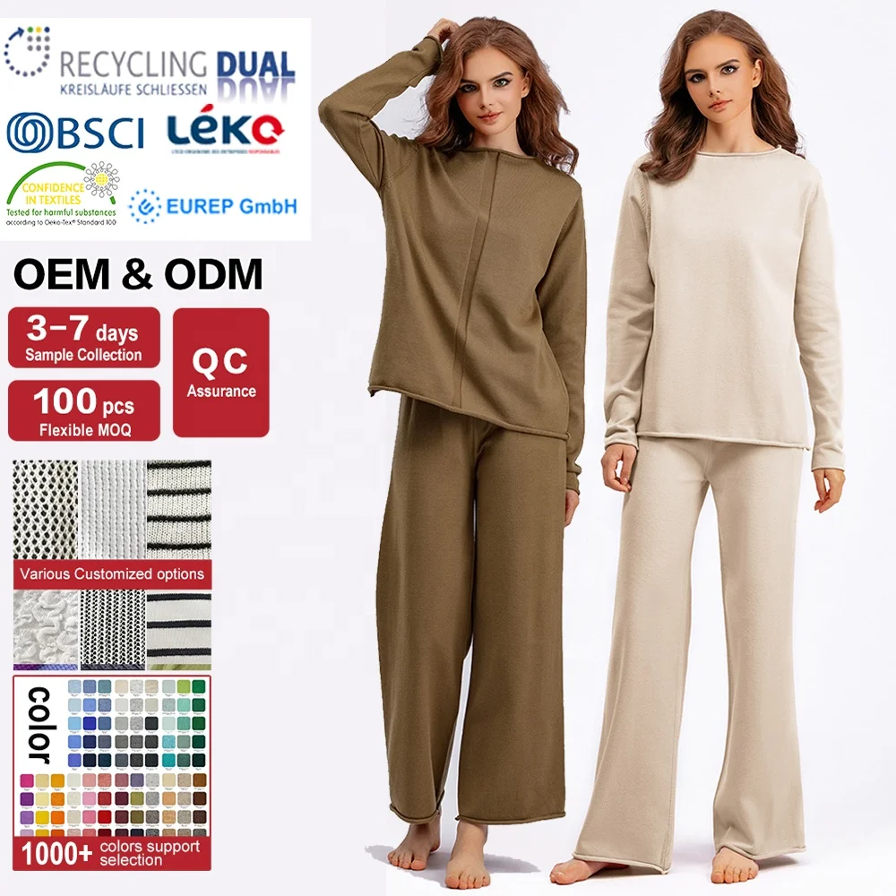 Custom Cashmere Set For Women Autumn And Winter Multi-color Sweater Suit Comfortable Solid Color Knit Sweater 2 Piece Set Casual