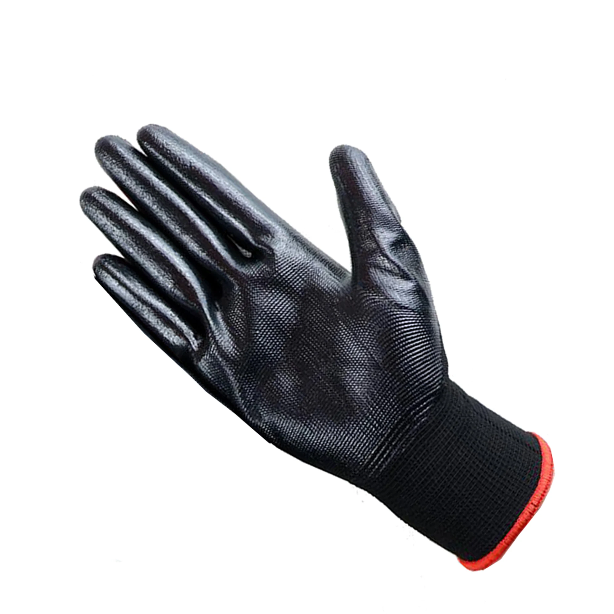 13 gauge black nylon Gloves nitrile coated black nitrile palm gloves for construction