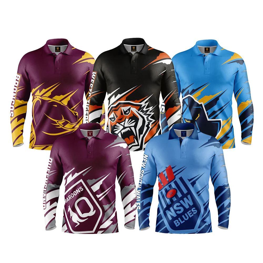 Wholesale Sublimated Printing Customize Nrl All Teams Uniform Wear Long Sleeve Mens Rugby League Fishing Shirts Manufacturer