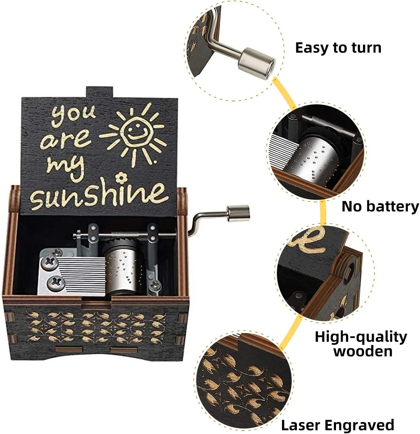 Factory Price Bulk Small Laser Carving Custom Wooden  Music Box for Birthday Gifts