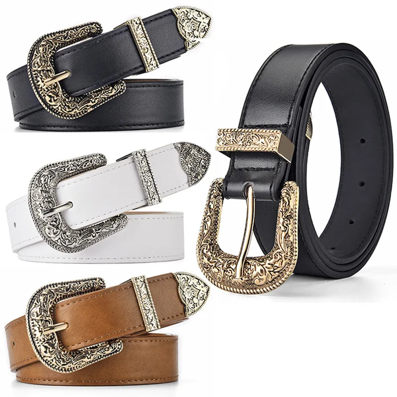 RW European American Hot Sell Women Gold Silver Pin Buckle Belts Lady Retro PU Leather Waist Belt Female Jeans Casual Dress Belt