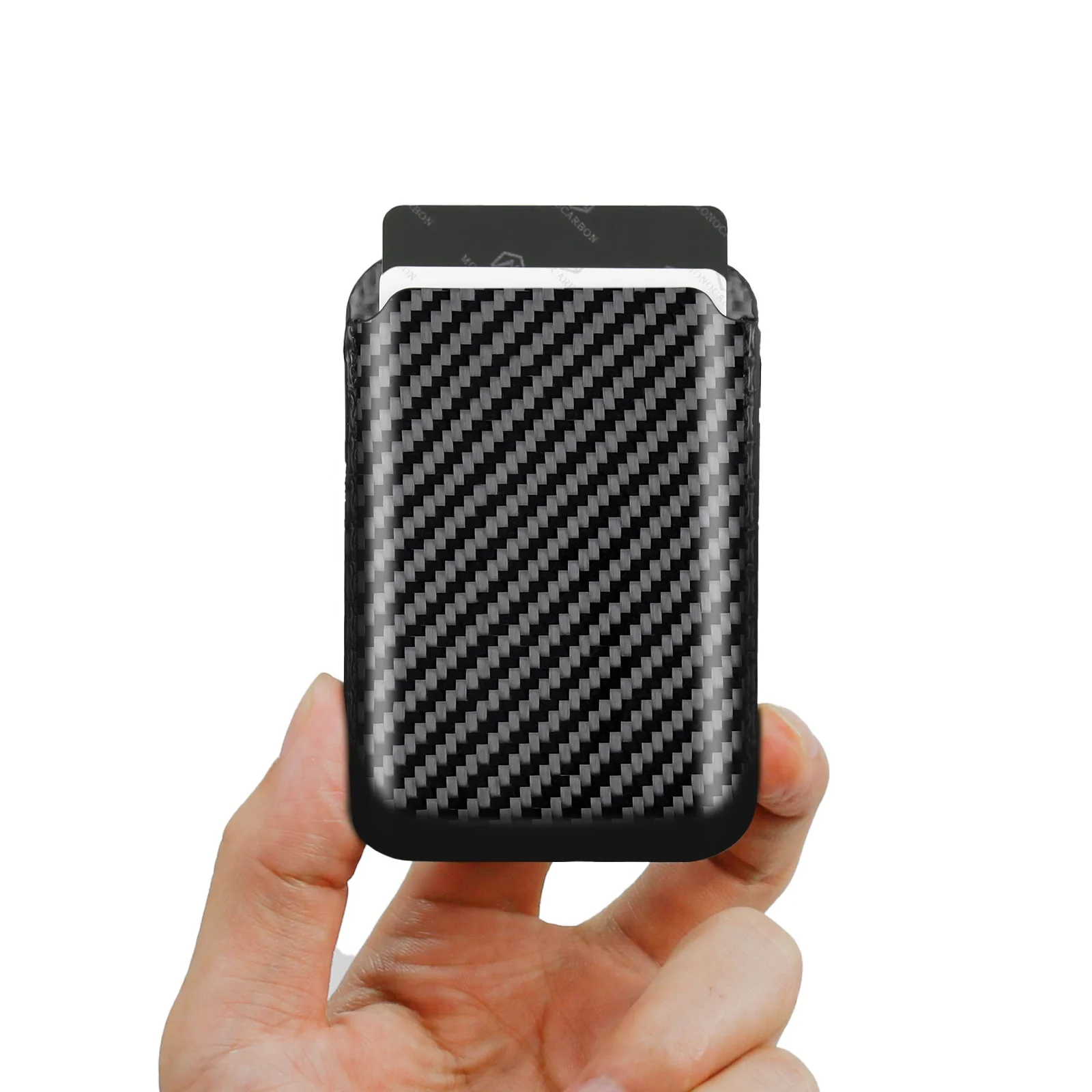 Customized logo premium carbon fiber magnetic card holder mini card wallet for iPhone15 14 pro max