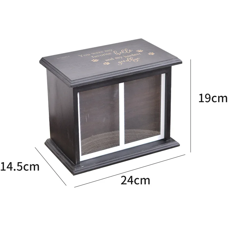 Pet wooden urn commemorative dog and cat flip-top sealed box solid wood with photo frame coffin funeral wooden box