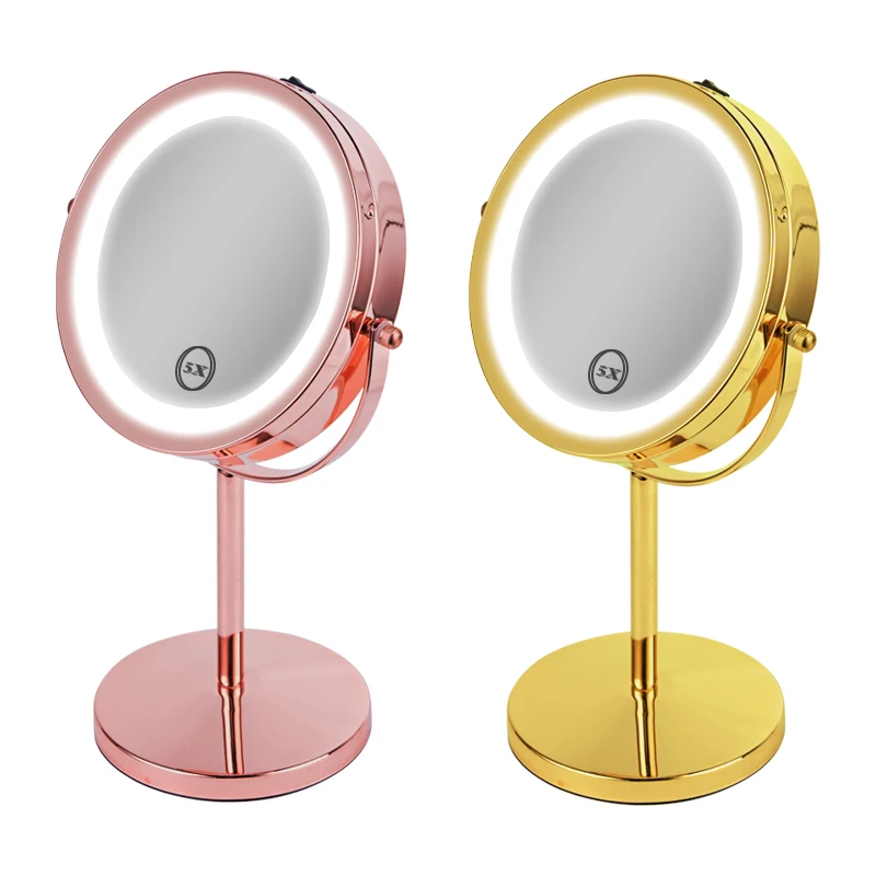 GREENFROM hot seller double side 10X magnification stand table top led makeup mirror makeup table with mirror