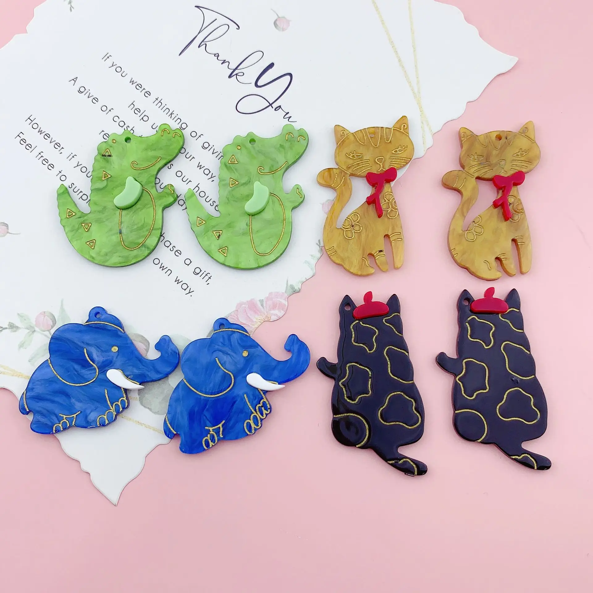 Customized Acrylic Colorful printed 3D Cartoon Animal Cat Elephant Crocodile Pendant DIY Bag Keychain Jewelry Pendant material