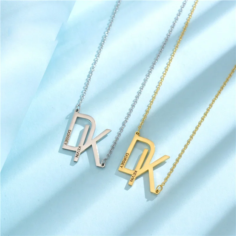 Wholesale custom capital letter custom letter stainless steel necklace name logo pendant with chain