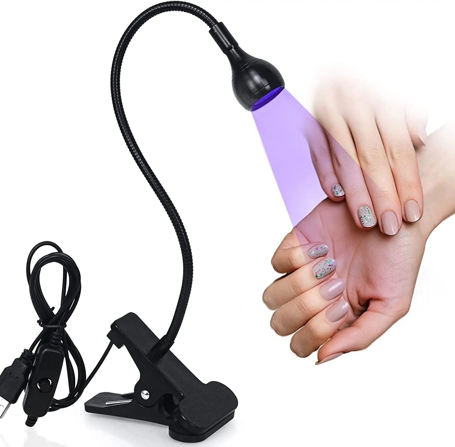 UV Curing Light Lamp Light fixtures with Gooseneck and clamp for UV Gel Nail and Ultraviolet Curing, Portable Ultra Violet