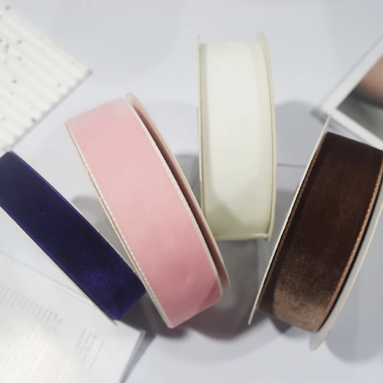 Customized Polyester Velvet Ribbon Gift Packing Box Wholesale 3-9MM 32 Colors Velvet Ribbon