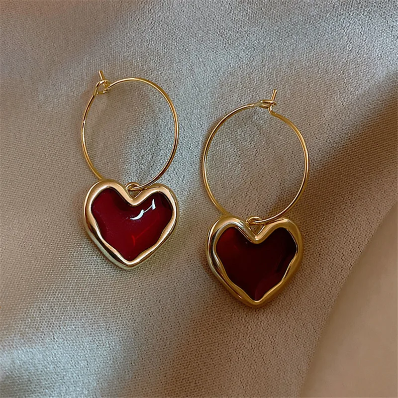 Wholesale Cheap Fashion Red Stone Heart Drop Earrings for Women