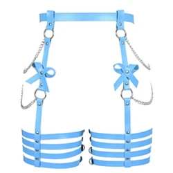 Women Leather  Lingerie Body Harness High Quality Leg Garter Belt Strap Adjustable Lingerie Belt High Garter with Chain