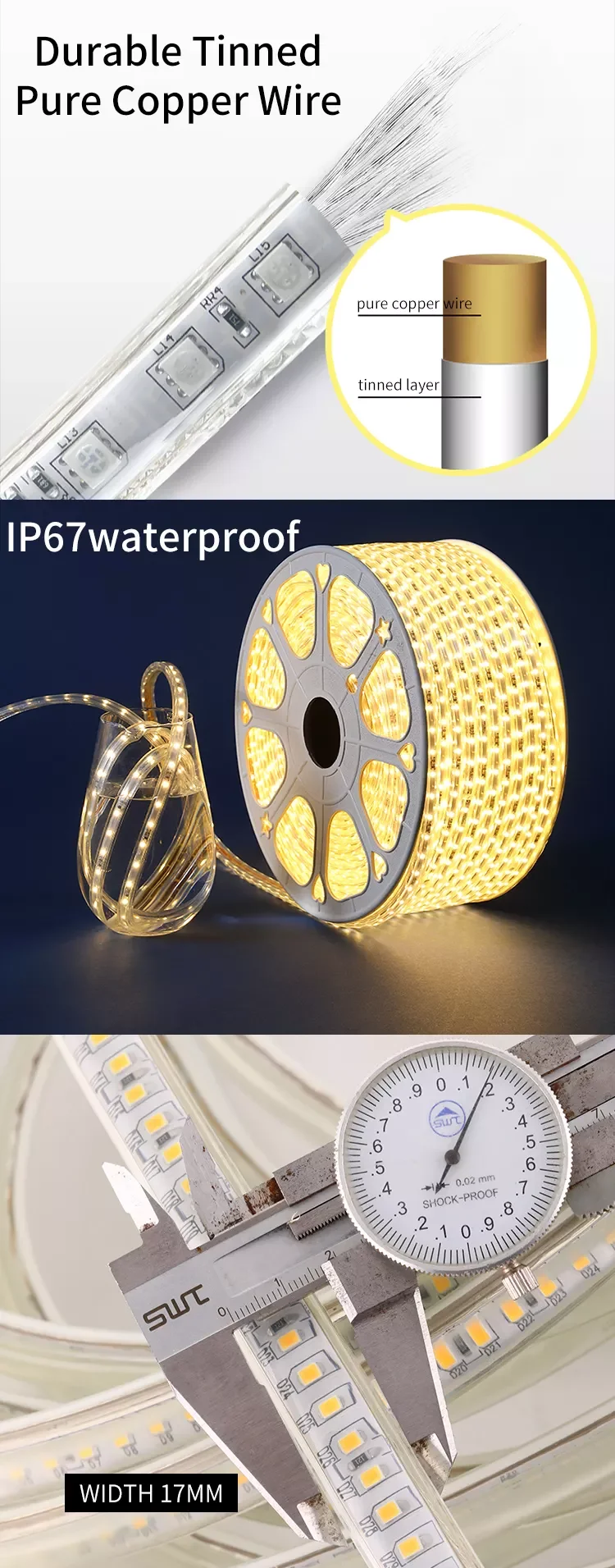 Factory Price SMD2835 SMD5050 SMD5730 AC220V AC110V High Voltage Led Strip for Decoration