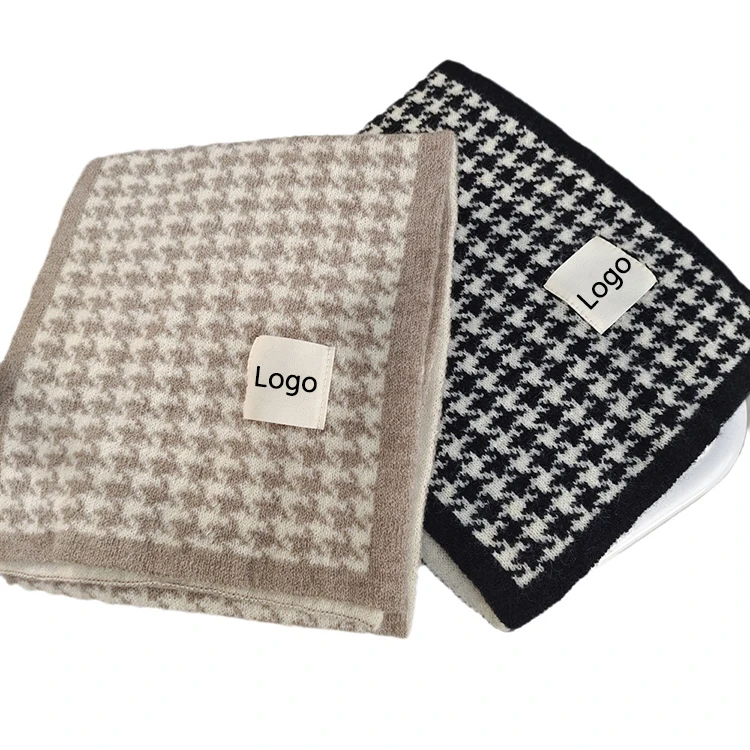 Hot Sale Warm Scarves Custom Design Logo Printing Plaid Knit Winter Scarf For Women