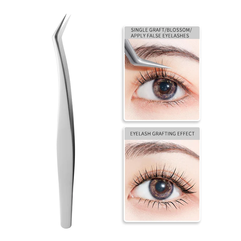 Professional Stainless Steel Eyelash Tweezers Private Custom False Eyelashes Extention Tweezers