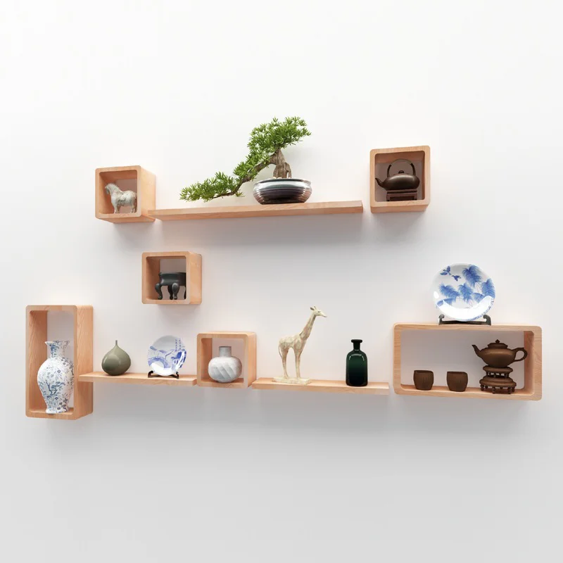 Nordic Modern Furniture Floating Wall Mount Floating Commodity Wooden Cube Shelf Decorative