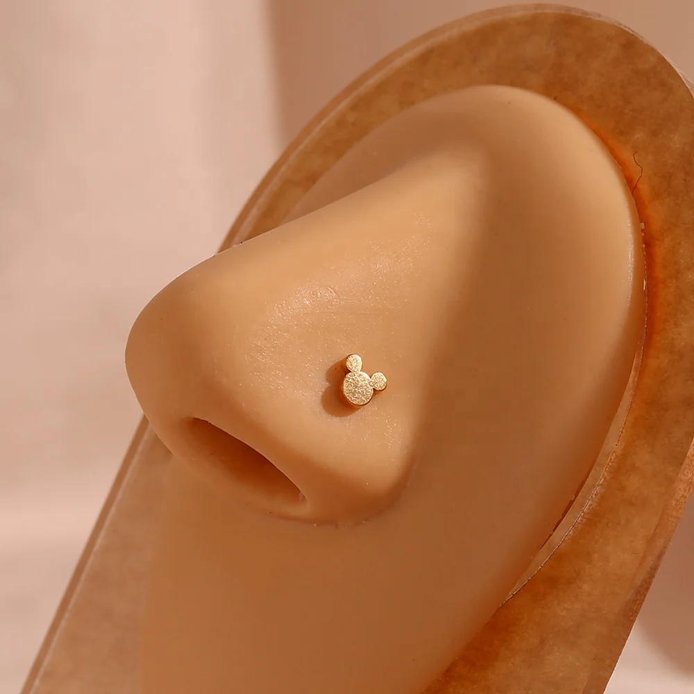 18K Gold Plated Piercing Jewelry 316L Stainless Steel Cross Stud Earring Letter H Hollow Heart Nose Stud Set