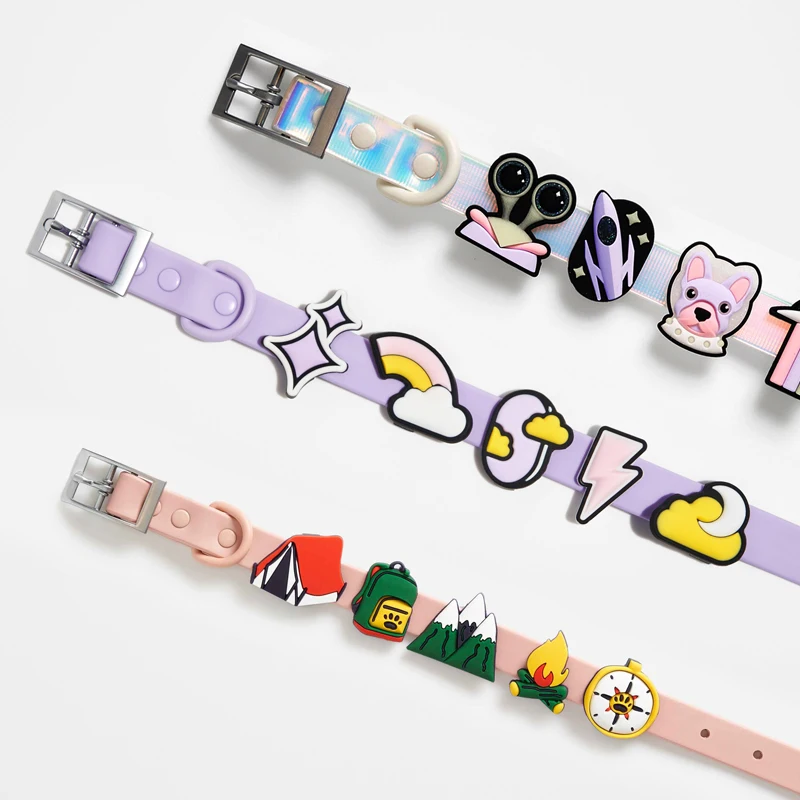 Fashion Premium Designer Custom Logo Luxury Adjustable Heavy Duty PVC Waterproof Pet Cat Dog Collar Charms