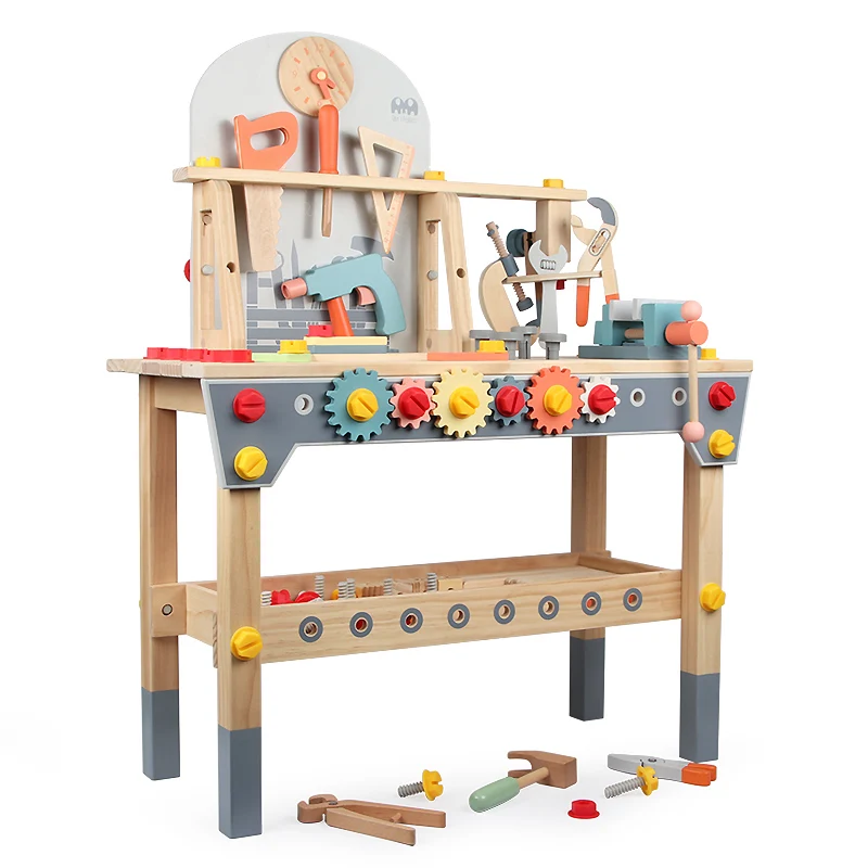 Kids Educational Pretend Play Wooden Tool Table  Play Set Simulation Repair Tool Workbench  Toy For Boys